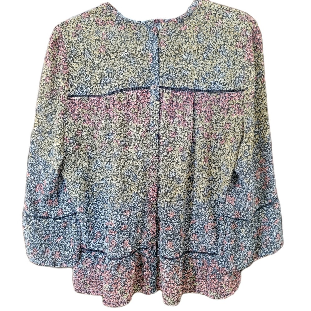Lucky Brand Boho Sheer Floral Blouse Ruffle Prairie Back Button Romantic Sz L - Picture 8 of 10
